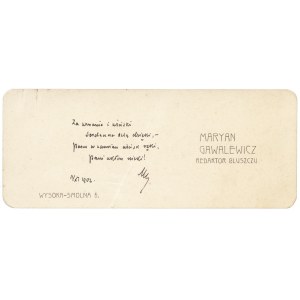 GAWALEWICZ Marian (1852-1910): Visitor's ticket of the writer, then editor of the Ivy magazine, with a handwritten...