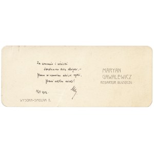 GAWALEWICZ Marian (1852-1910): Bilet wizytowy pisarza, wówczas redaktora czasopisma Bluszcz z odręcznym...