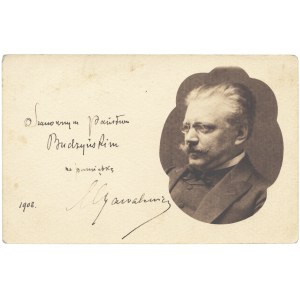 GAWALEWICZ Marian (1852-1910): Postkarte mit Porträt des Schriftstellers und handschriftlicher Widmung, datiert. 1908. in sepia...