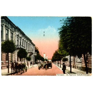 TARNOPOL - ul. A. Gołuchowskiego. Tarnopol, Trafika Barda, 1914. - kol., 9 × 13,9 cm, stan b. dobry...