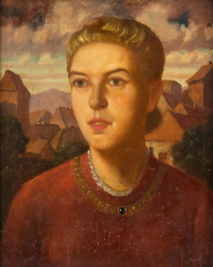 Tadeusz Marczewski (1879-1963), Portret kobiety na tle miasta, ok. 1940 r.