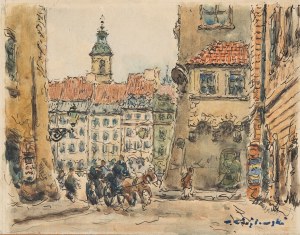 Tadeusz Cieślewski (1870 Warszawa-1956 tamże), Widok na Rynek Starego Miasta