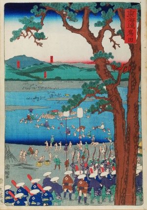 Kuniteru UTAGAWA (1808-1876), Shimada z serii: Słynne miejsca na drodze Tokaido, 1863