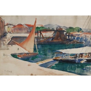 Teodor GROTT (1884-1972), Łodzie w porcie Concarneau