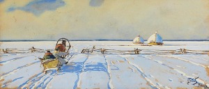 Julian FAŁAT (1853-1929), Pejzaż zimowy z Polesia, 1910