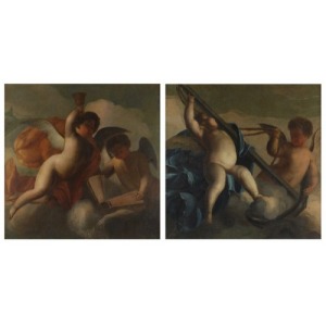 Malarz nieokreślony, 2 poł XVIII w., Sceny alegoryczne z puttami - para obrazów