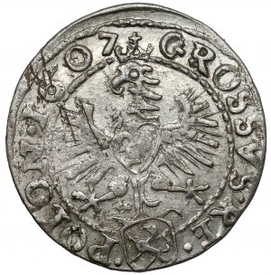 Zygmunt III Waza, Grosz Kraków 1607 - korona z krzyżem