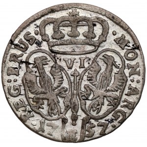 Prusy, Fryderyk II, 6 krajcarów 1757-E, Królewiec