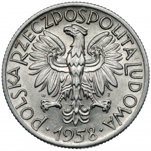 5 złotych 1958 Rybak - BEZ sznura i WĄSKA ręka - rzadkość