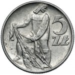 5 złotych 1958 Rybak - BEZ sznura i WĄSKA ręka - rzadkość