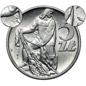 5 złotych 1959 Rybak - podwójne SŁONECZKO