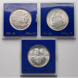 100 zł 1966 Mieszko i Dąbrówka KOMPLET srebrnych typów (3szt)