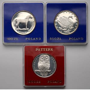 SET OF SAMPLE SILVER 1,000 gold 1986 and 500 gold 1981-1984 - Environmental Protection (3pcs)