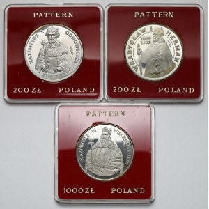 PRÓBY 200 - 1.000 złotych 1980-1987 - Kazimierz I, Władysław I i Kazimierz III (3szt)