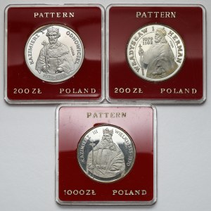 PRÓBY 200 - 1.000 złotych 1980-1987 - Kazimierz I, Władysław I i Kazimierz III (3szt)