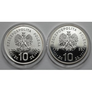 10 złotych 1999-2000 - półpostacie: Władysław IV Waza i Jan II Kazimierz (2szt)