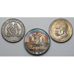 100 - 100.000 złotych 1966-1990 Mieszko i Dąbrówka, Piłsudski i Solidarność (3szt)