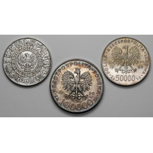 100 - 100.000 złotych 1966-1990 Mieszko i Dąbrówka, Piłsudski i Solidarność (3szt)