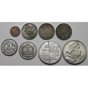 1 grosz - 10 złotych 1929-1939 - w tym 5 złotych 1930 Sztandar (8szt)