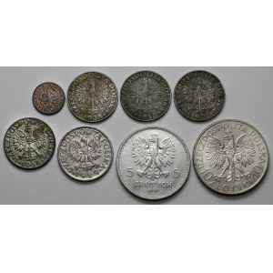 1 grosz - 10 złotych 1929-1939 - w tym 5 złotych 1930 Sztandar (8szt)