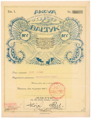 BAŁTYK Pol. Tow. Żeglugi Morskiej i Rzecznej, Em.1, 500 mkp 1920