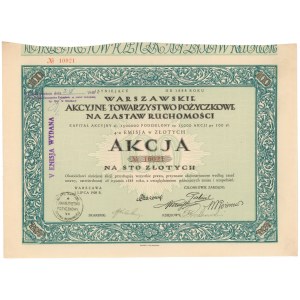 Warszawskie Akc. Tow. Pożyczkowe na Zastaw Ruchomości, Em.4, 100 zł 1928