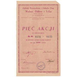 WEBER, DAHNE i S-ka Zakłady Przemysłowe i Fabryka Wag, 5x 100 zł 1931