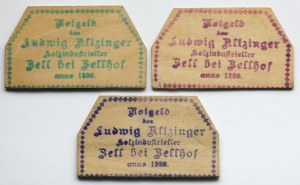 Austria, Zell bei Zellhof - Ludwig Altzinger - DREWNIANE NOTGELDY (3szt)