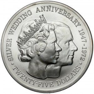 Kajmany, Elżbieta II, 25 dolarów 1972 - Srebrna Rocznica Ślubu