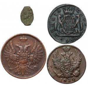 Rosja, 1-2 kopiejki 1773-1852 + łezka (4szt)