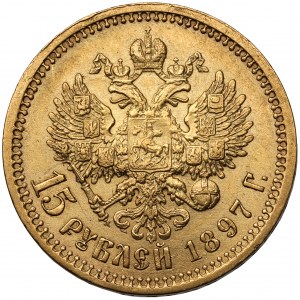 Rosja, Mikołaj II, 15 rubli 1897 АГ - 2 litery przy szyi