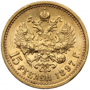 Russland, Nikolaus II, 15 Rubel 1897 - 3 Briefe am Hals