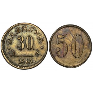 Dąbrowa, Żeton o nominale 30 kopiejek 1861 i anonimowy o nominale 50 (2szt)