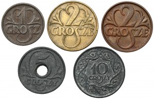 1-10 groszy 1923-1939, zestaw (5szt)