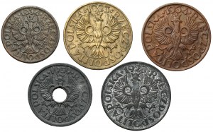 1-10 groszy 1923-1939, zestaw (5szt)