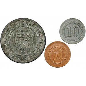 Grunhain, 10 i 50 fenigów i Austria, żeton ze znaczkiem pocztowym, zestaw (3szt)