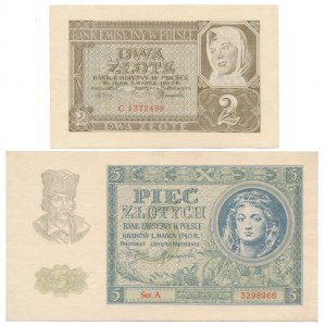 2 i 5 złotych 1940 - zestaw (2szt)