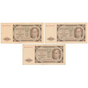 10 złotych 1948 - AG - zestaw (3szt)