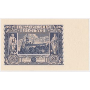 20 złotych 1936 - DS - awers bez druku głównego