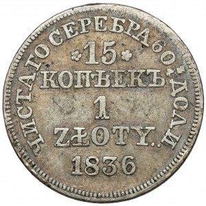 15 kopiejek = 1 złoty 1836 MW, Warszawa - wąski ogon