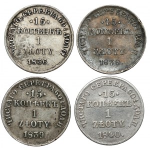 15 kopiejek = 1 złoty 1836-1840 ПГ, Petersburg, zestaw (4szt)