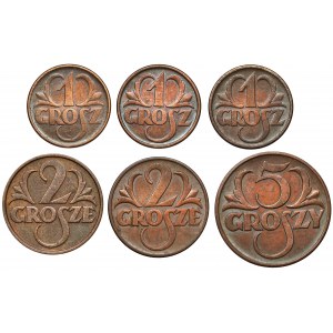 1 - 5 groszy 1932-1938, zestaw (6szt)