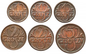1 - 5 groszy 1932-1938, zestaw (6szt)