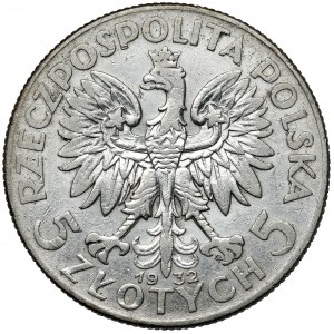 Głowa Kobiety 5 złotych 1932 ze znakiem, Warszawa - rzadkie