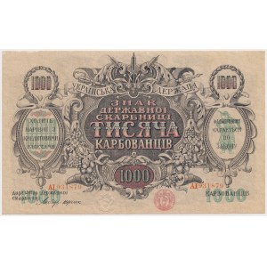 Ukraine, 1.000 Karbovanets (1920) - AI - zigzag lines of varnish printed on paper