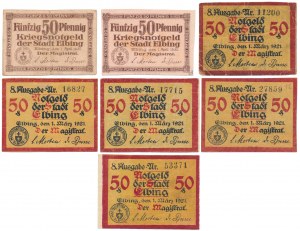 Elbing (Elbląg), 50 pfg 1920-21 w tym ODWROTKI (7szt)