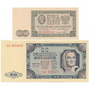 2 i 20 złotych 1948 - zestaw (2szt)