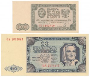 2 i 20 złotych 1948 - zestaw (2szt)