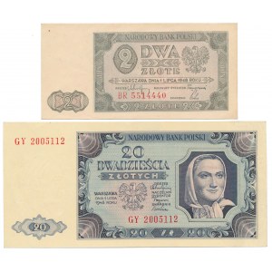 2 i 20 złotych 1948 - zestaw (2szt)