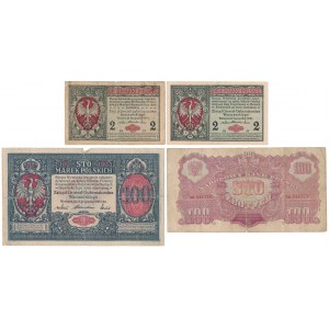 Satz polnischer Marken von 1916 und 100 Zloty 1944 (4 St.)